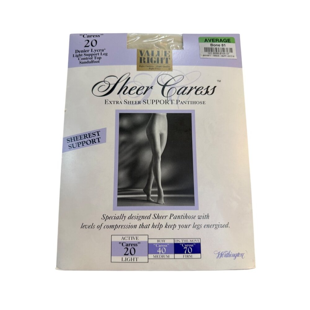 Sheer Caress Extra Support Pantyhose Sandalfoot Sz Average Color Bone Hosiery
